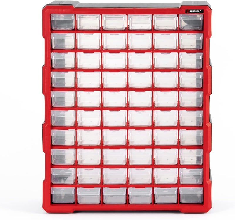 INTERTOOL Small Parts Organizer for Hardware & Screws | 60 Removable Bins with Dividers | Wall Mount or Desktop Craft & Lego Storage Cabinet | 19” x 15” x 7” BX08-4016 - Image 5